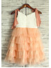 Ivory Rosette Champagne Tulle Cupcake Flower Girl Dress